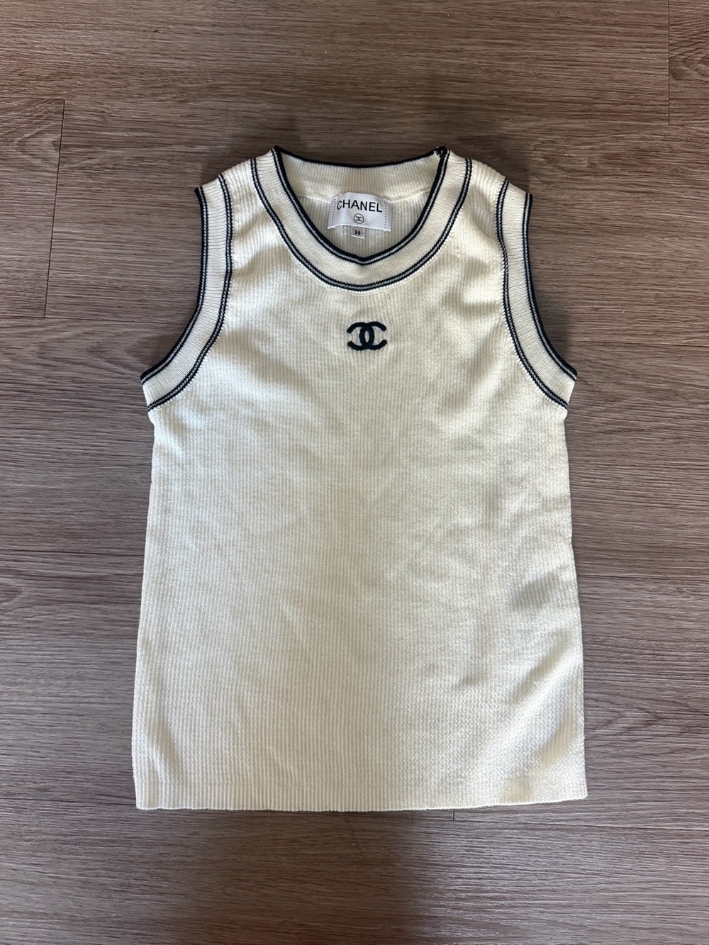 Chanel CC Cream Knit Top